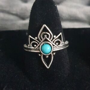 Silver Lotus Turquoise Stone Ring